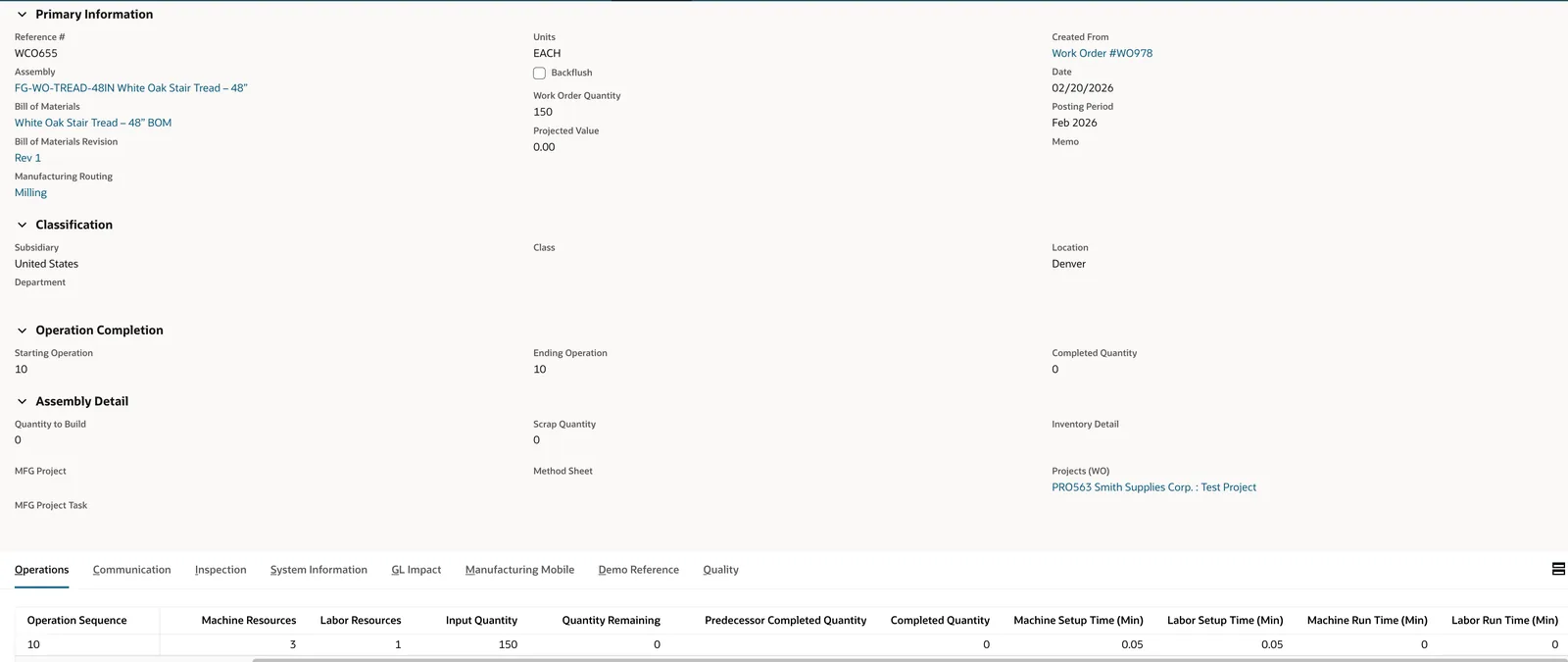 Work Order completion tracking